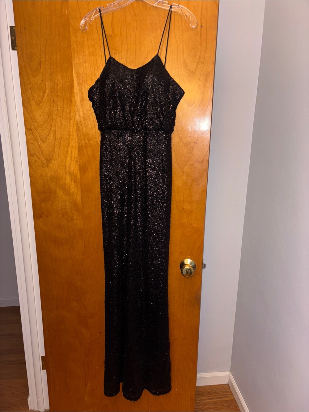 SORELLA VITA Black Sequin Spaghetti Strap Wedding Dress